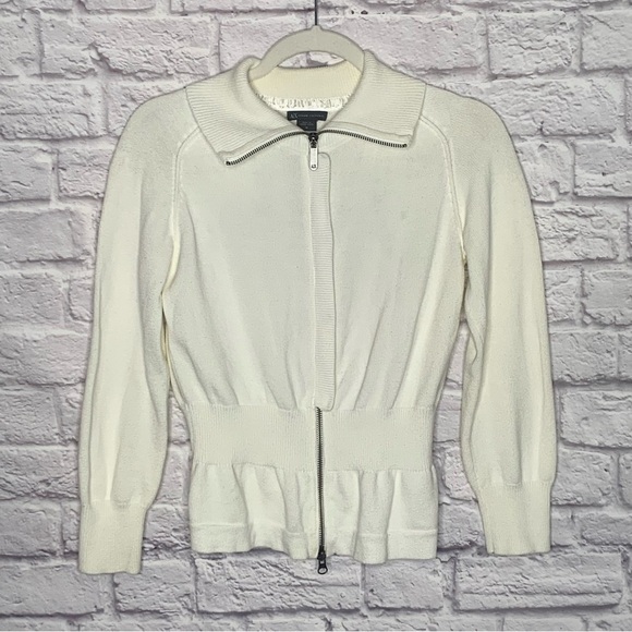 Armani Exchange White Monogram Zip/Button Combo Cardigan - Picture 4 of 14